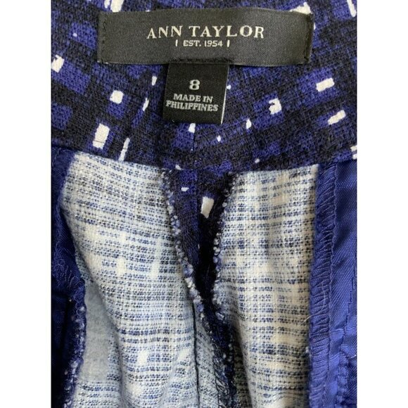 Ann Taylor Ladies flat front pockets blue white spandex blend pants size 8 - Picture 2 of 11